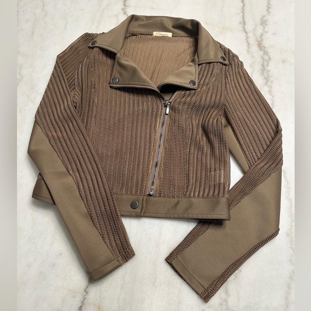 CARMIN • Sheer Knit Motto Jacket in Mocha - Small